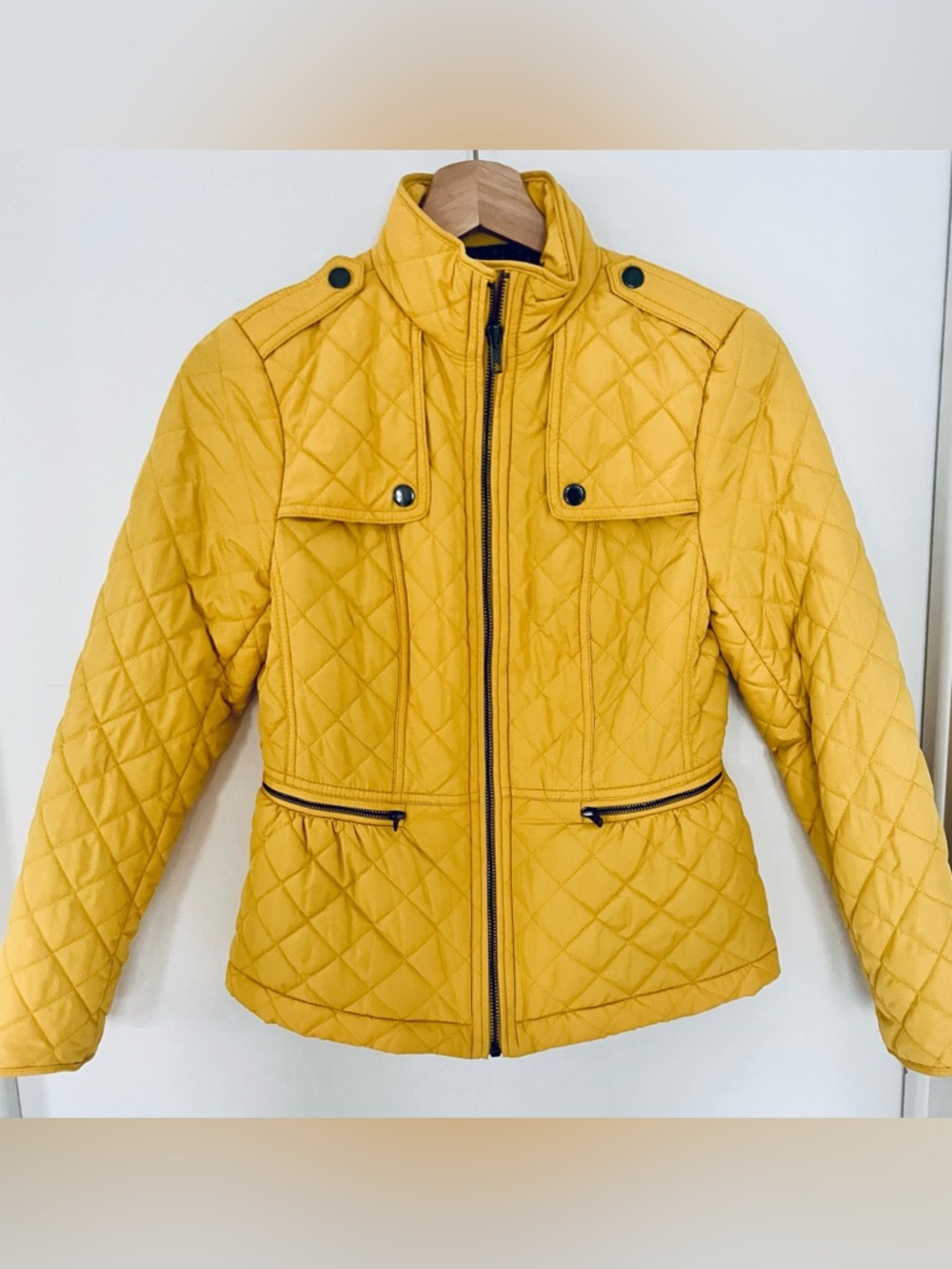 Talbots Quilted Yellow Zip-Front Puffer Jacket